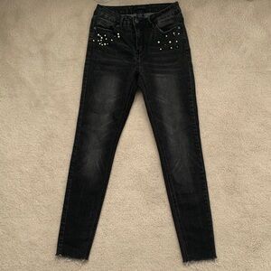 LiquidX Black Skinny Jeans with Pearl Detail | Size 7